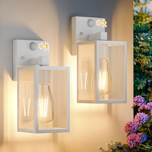 2 Pack White Motion Sensor Outdoor Light Fixtures Wall Mount (10.24'' / White)