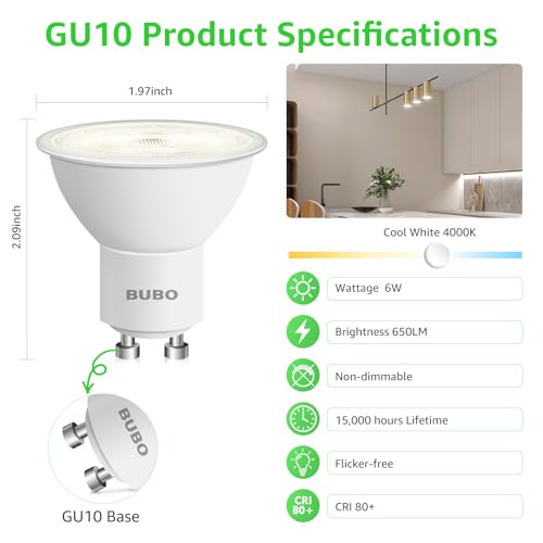 GU10 LED Bulb 6W Equivalent 50W (10 Pack / 4000k Cool White)