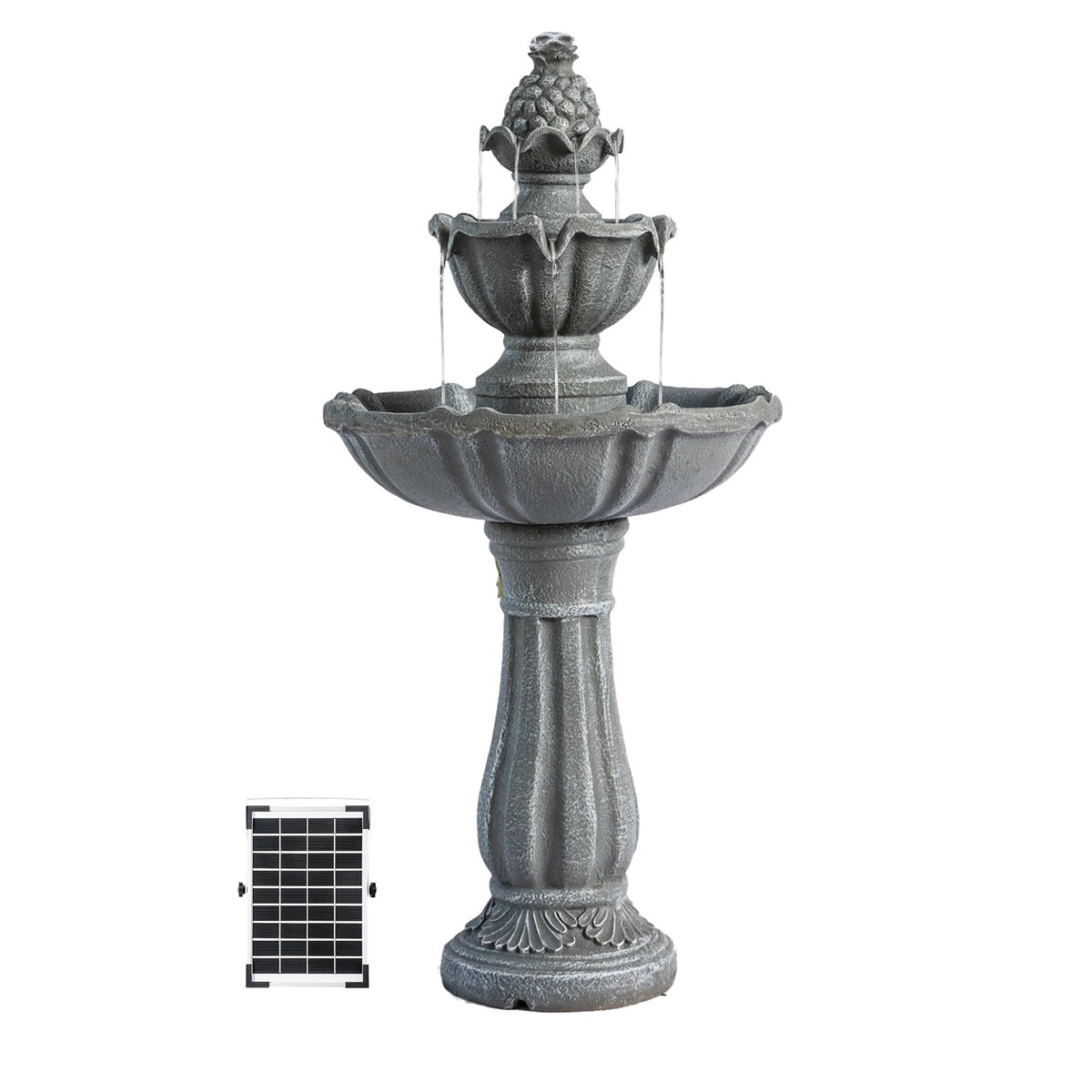 36.2" 2 Tier Solar Water Fountain (Gray / 36.2" Height)