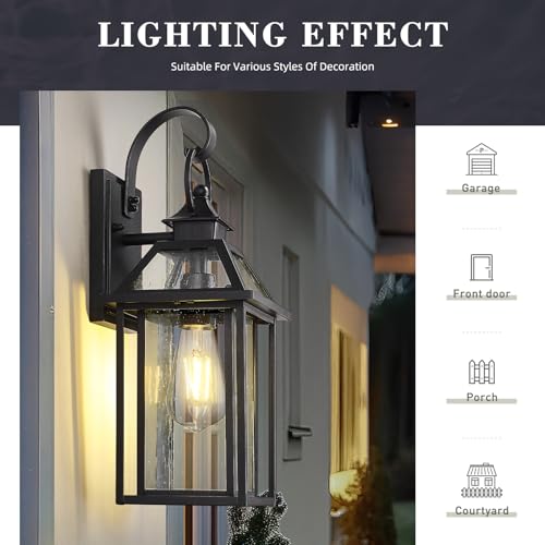 Outdoor Wall Mount Light Sconce (Black - Seeded Glass / 16.3 Inch - No Function)