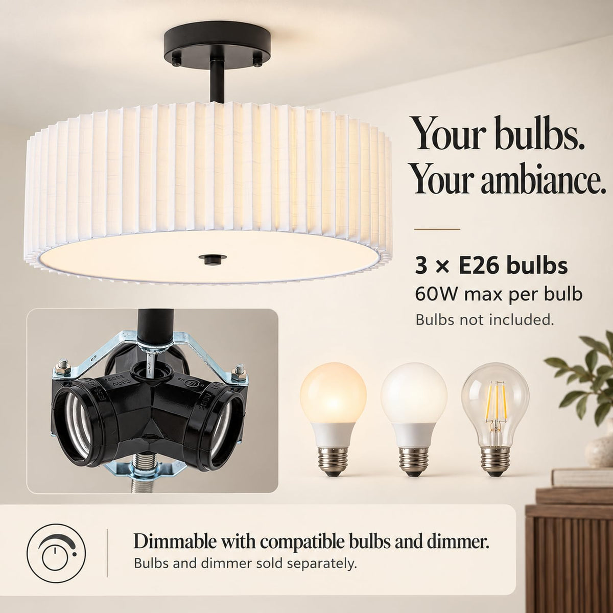 Semi Flush Mount Ceiling Light (Black / 16.5inch)