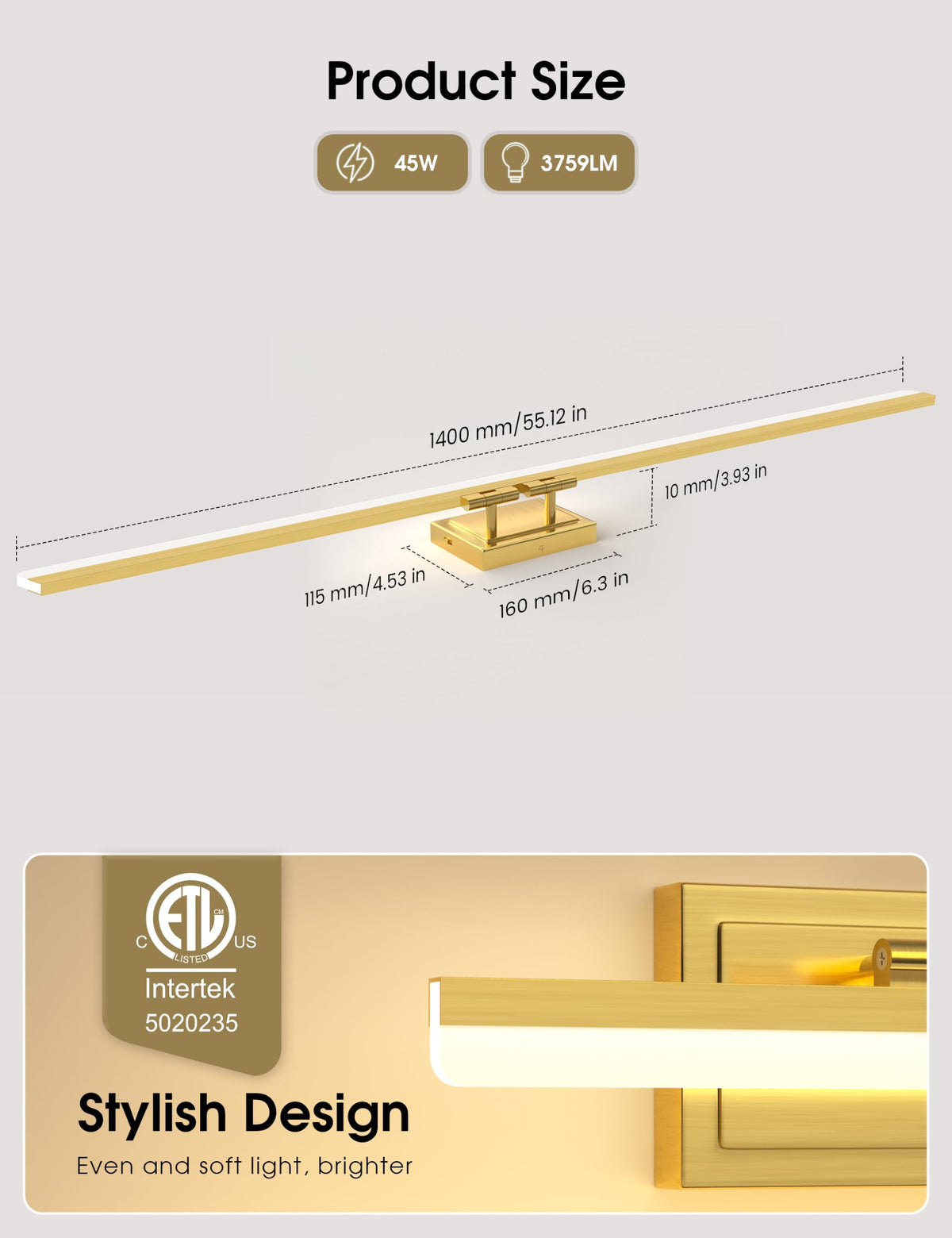 Modern Bathroom Vanity Light 55 inch (Gold / 55 inch)
