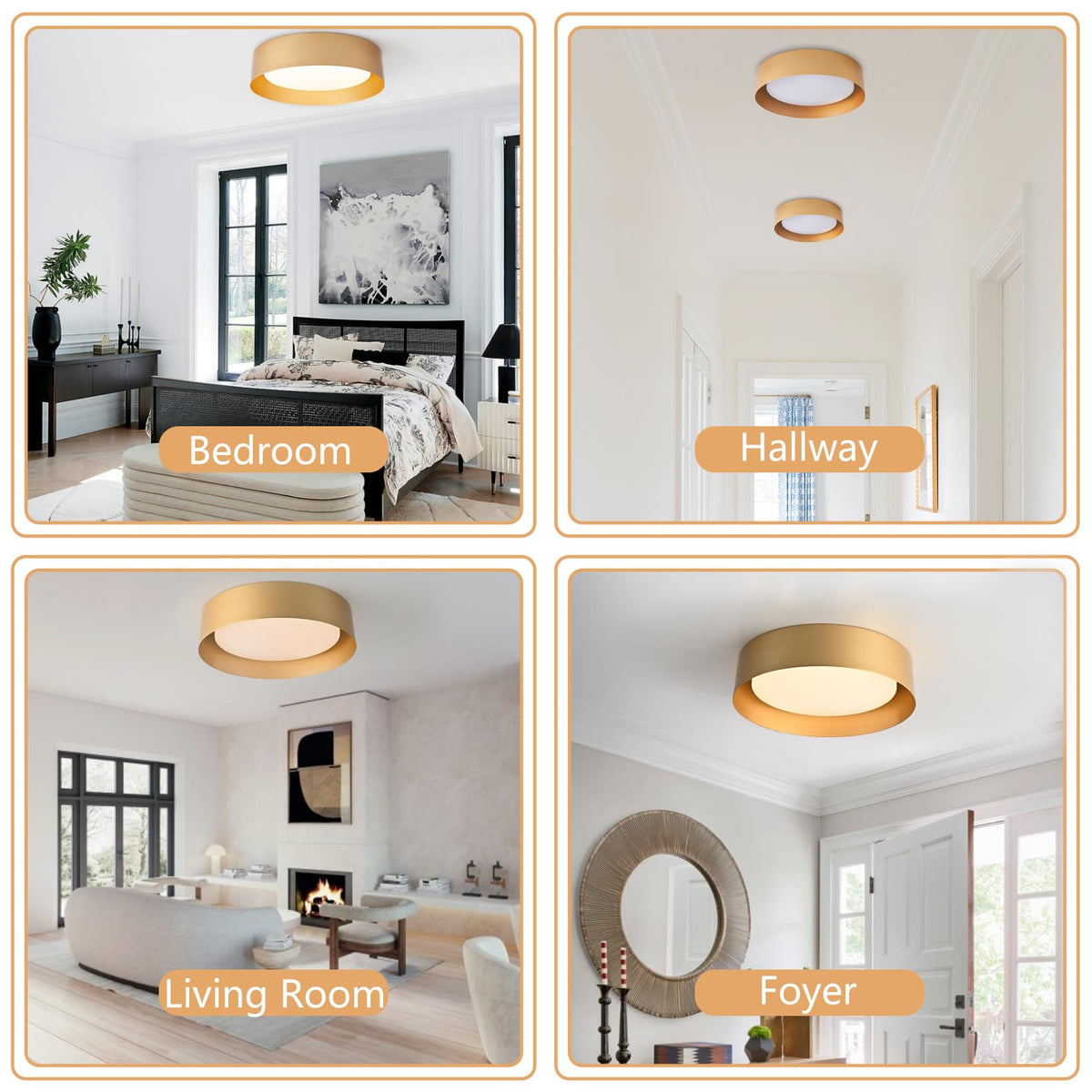Gold Flush Mount Ceiling Light (Polished Gold / 12.5 Inch-1 Pack)