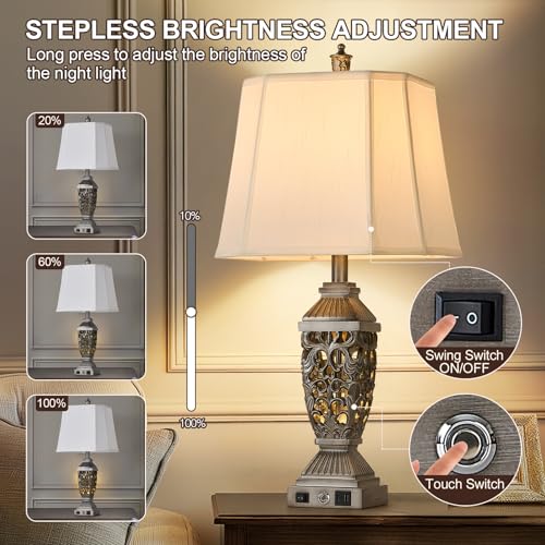 27.5" Touch Control Traditional Table Lamp Set of 2 with USB A+C (Antique Silver-7 / 27.5")