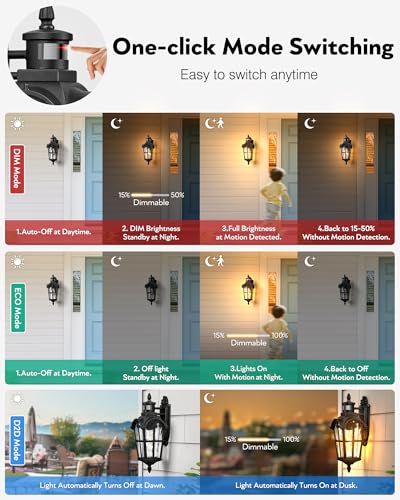 Motion Sensor Porch Light Outdoor (Black / 1-pack)