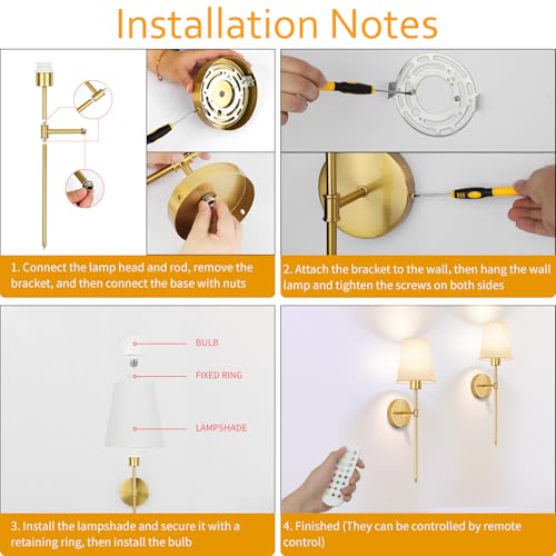 Battery Operated Wall Sconces Set of 2 (A5-Gold*2)