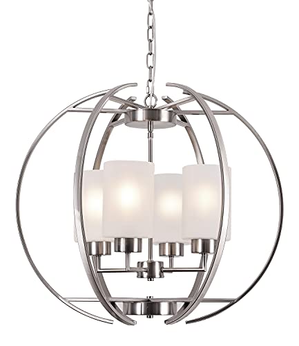 24" Globe Brushed Nickel Chandeliers for Dining Room Light Over Table (Nickel+Frosted Glass 24")