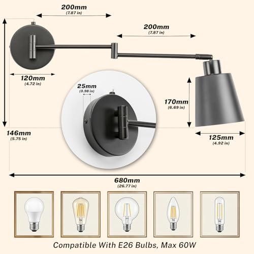 OSYNNIQ Wall Sconce Light with Adjustable Swing Arm for Bedside Reading (STYLE 1)