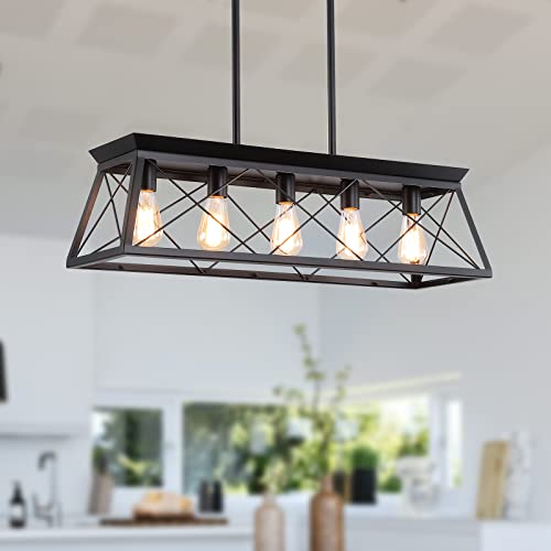 5 Light Linear Pendant Light Fixture Kitchen Island Lighting Antique Industrial Metal Farmhouse Chandeliers