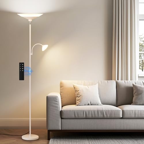 Upgraded 2 Light Torchiere Floor Lamp (White)