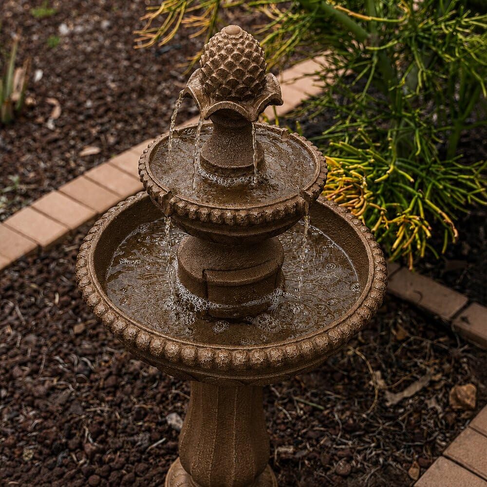39" 2 Tier Outdoor Freestanding Solar Water Fountain (Brown / 39" Height)