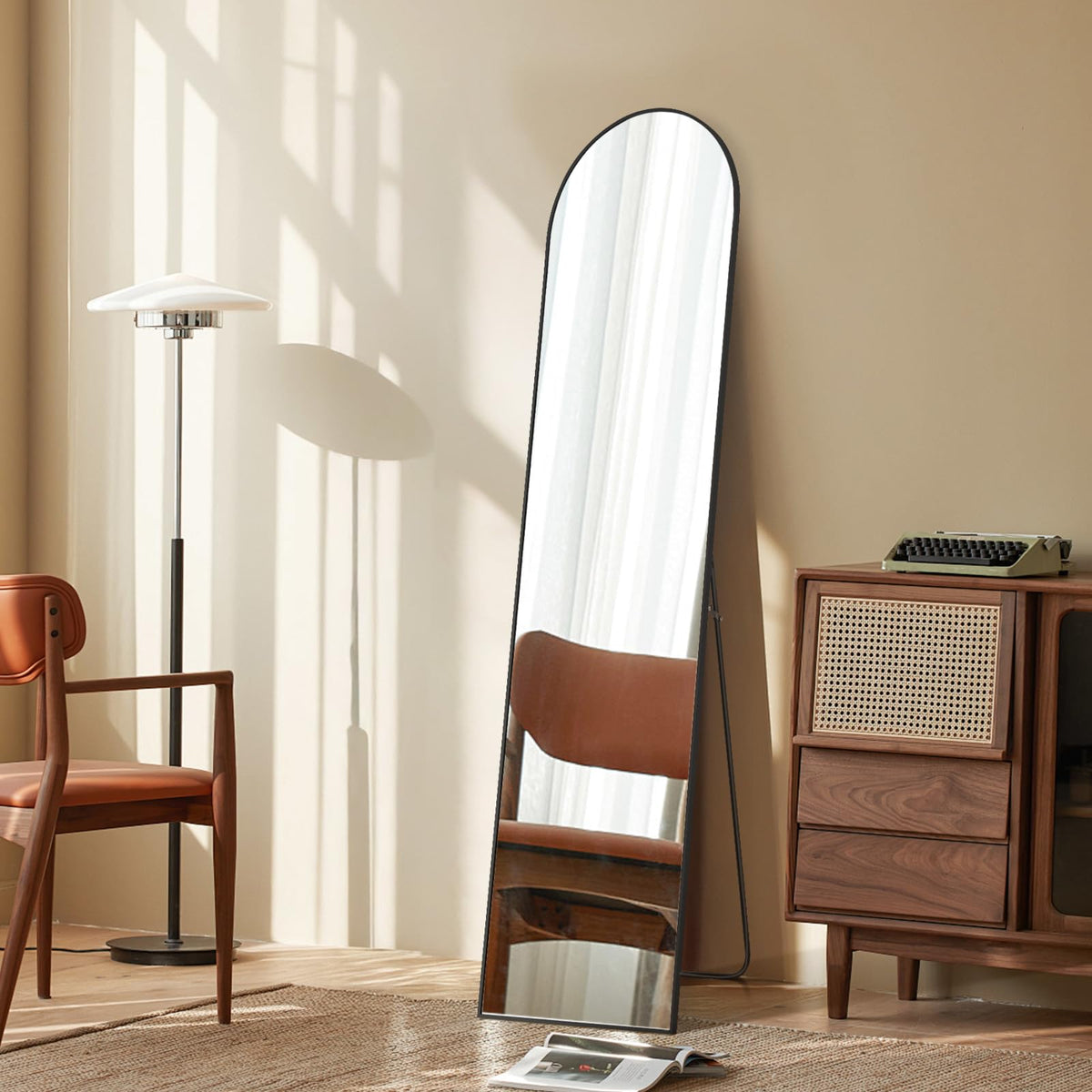 16"x60" Arched Full Length Floor Mirror (Black-arched / 60"L x 16"W)