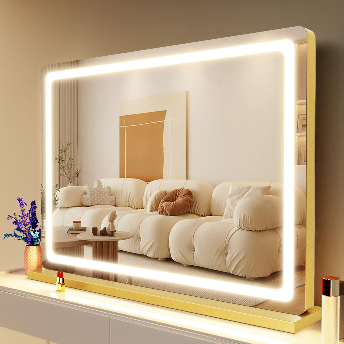Makeup Vanity Mirror with Lights 20" L x 26" W Large LED Makeup Mirror (Round Gold Led / 20"L x 26"W)