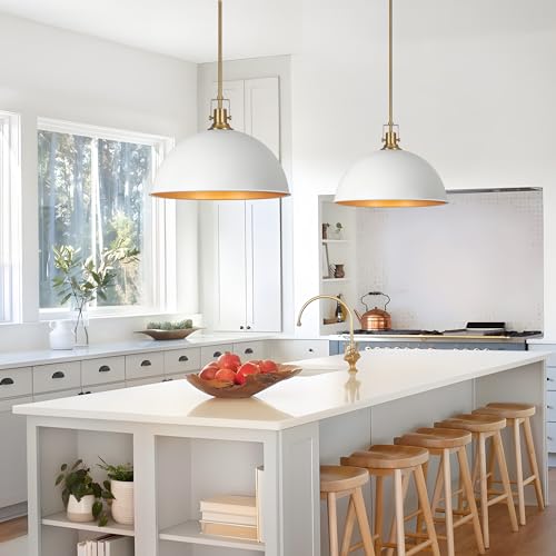 17.7 in Large Dome Pendant Light (White and Gold / 17.7 Inch)