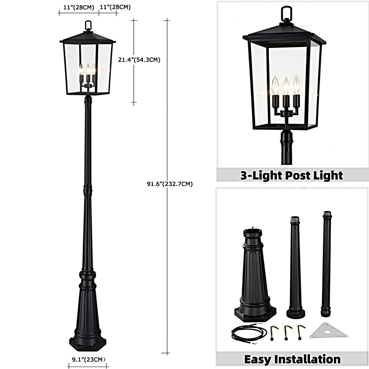 Outdoor Post Light 92" (Black (3-Light))