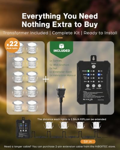 22 Packs Low Voltage Deck Lights Kit with Transformer IP67 2700K (Warm White / 22 Pack)