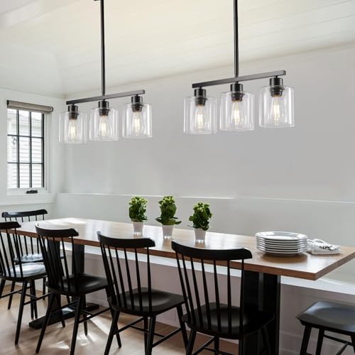 Black 3 Light Kitchen Island Lighting (Black & Clear Glass / 3 Light)
