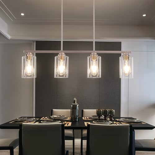 Island Light for Kitchen (Brushed Nickel / 4 Light + Clear Glass)