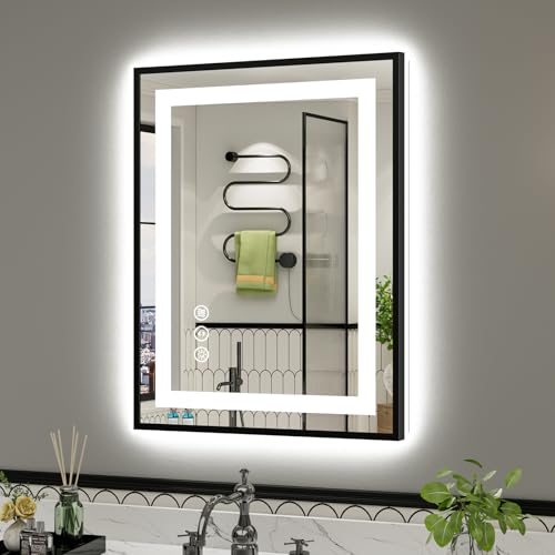 24x32 Inch LED Bathroom Mirror with Black Frame (Backlit+front Lit With Black Frame / 24"L x 32"W)