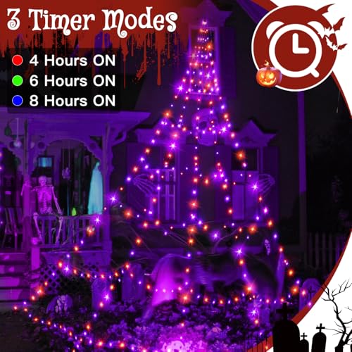 Halloween Lights Outdoor 454 LED Spider Web Lights Orange & Purple Halloween Decorations