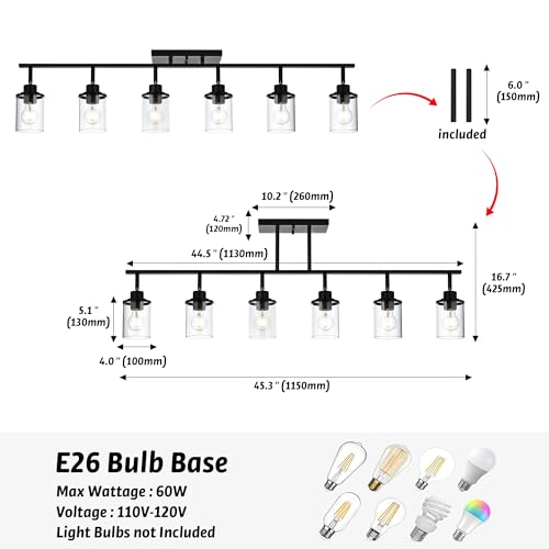 6 Light Track Lighting Kit Directional Bathoom Lights Over Mirror Industrial Black Kitchen Track Lighting Fixtures Ceiling with 6 Rotatable Light Heads (Black / 6-Light)