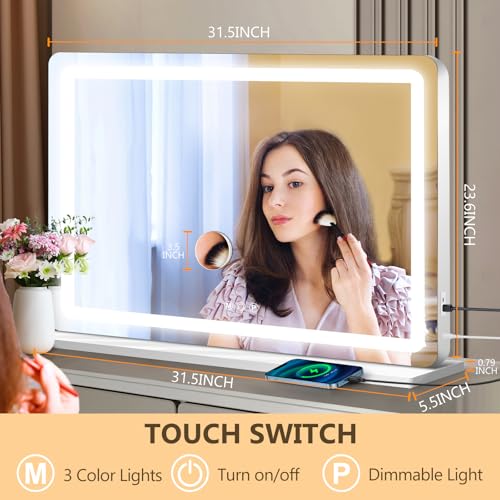 32"x24" Vanity Mirror with Lights (White / 32"L x 24"W)