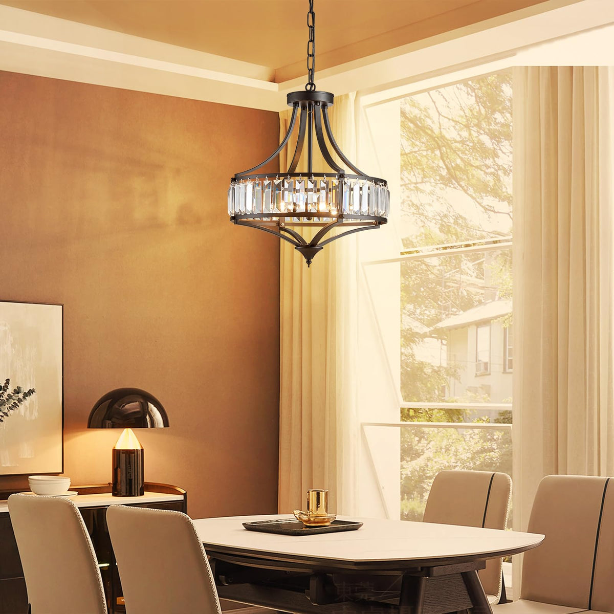 Black Crystal Chandeliers for Dining Room (15.7" Black)