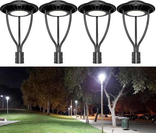 4 Pack LED Post Top Light ETL Listed 60W 48W 36W Adjustable Outdoor Pole Lights with Photocell IP65 Waterproof Post LED Fixture 5000K for Garden Yard Street Lighting
