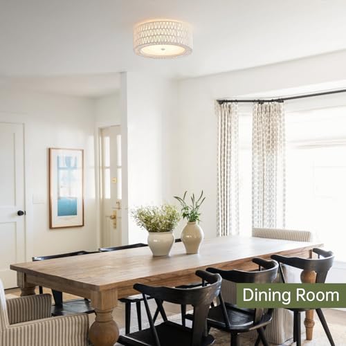 15.7" White Rattan Ceiling Light (White / 15.7")