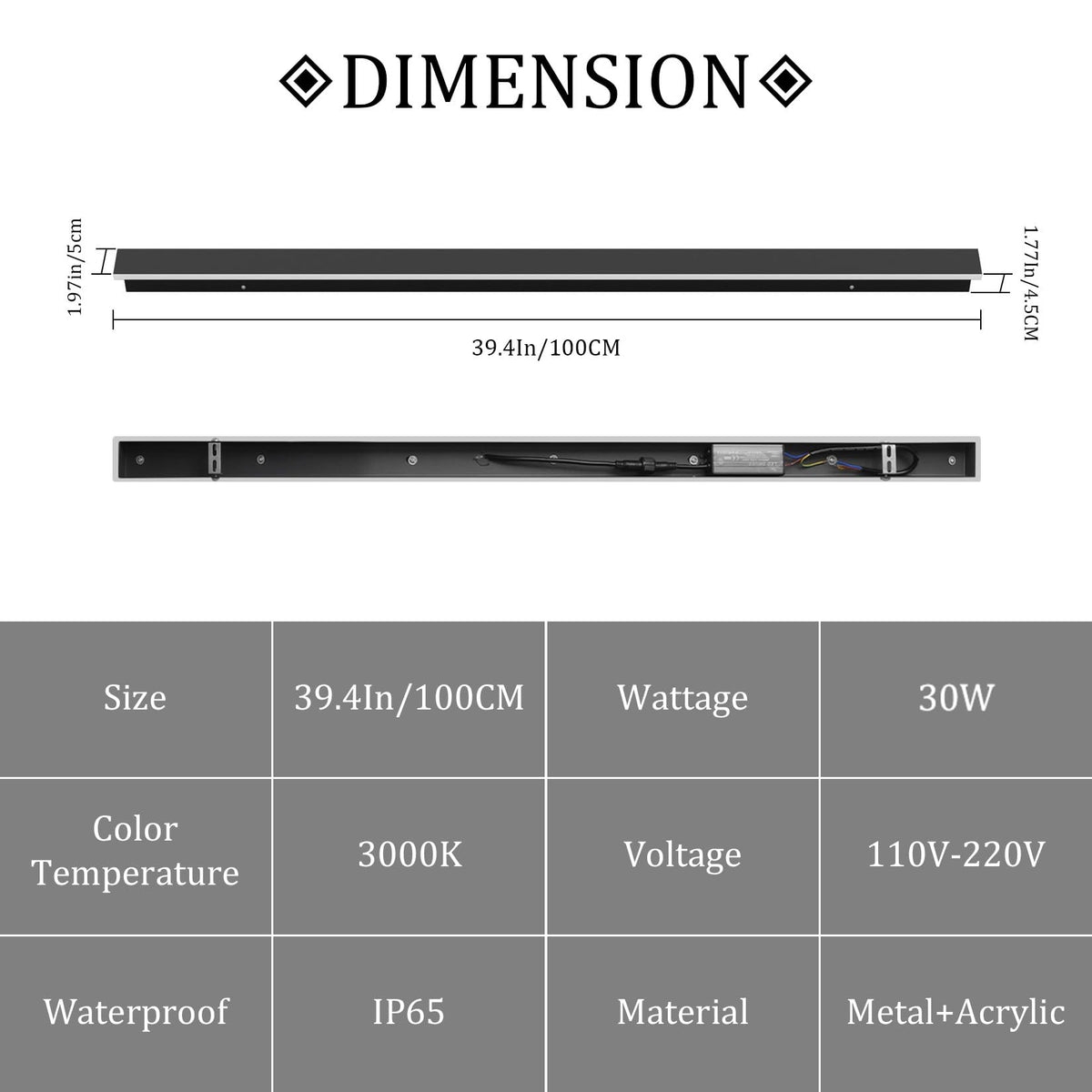 2 Pack 40Inch Long Outdoor LED Wall Lights 3000K Modern Exterior Wall Light Fixtures IP65 Waterproof for House Porch Courtyard (Black / 39.4Inch)