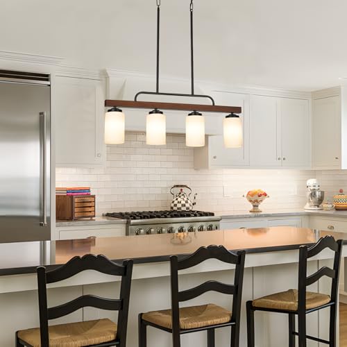 Farmhouse Wood Kitchen Island Lighting with Milk Glass Shade (Milk Glass / 4-Light)