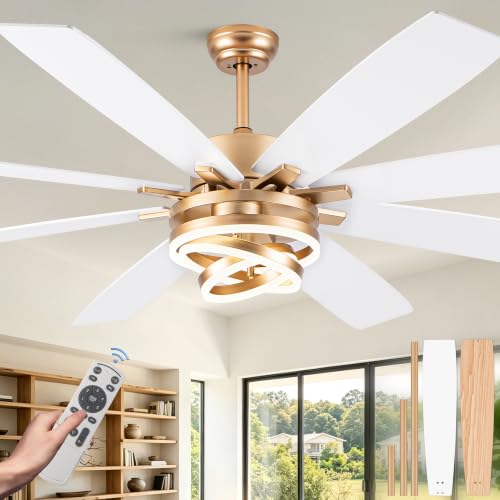 Large Modern Ceiling Fans with Lights and Remote DIY Rings 6 Speed Reversible Quiet DC Motor Chandelier LED Ceiling Fans for Bedroom