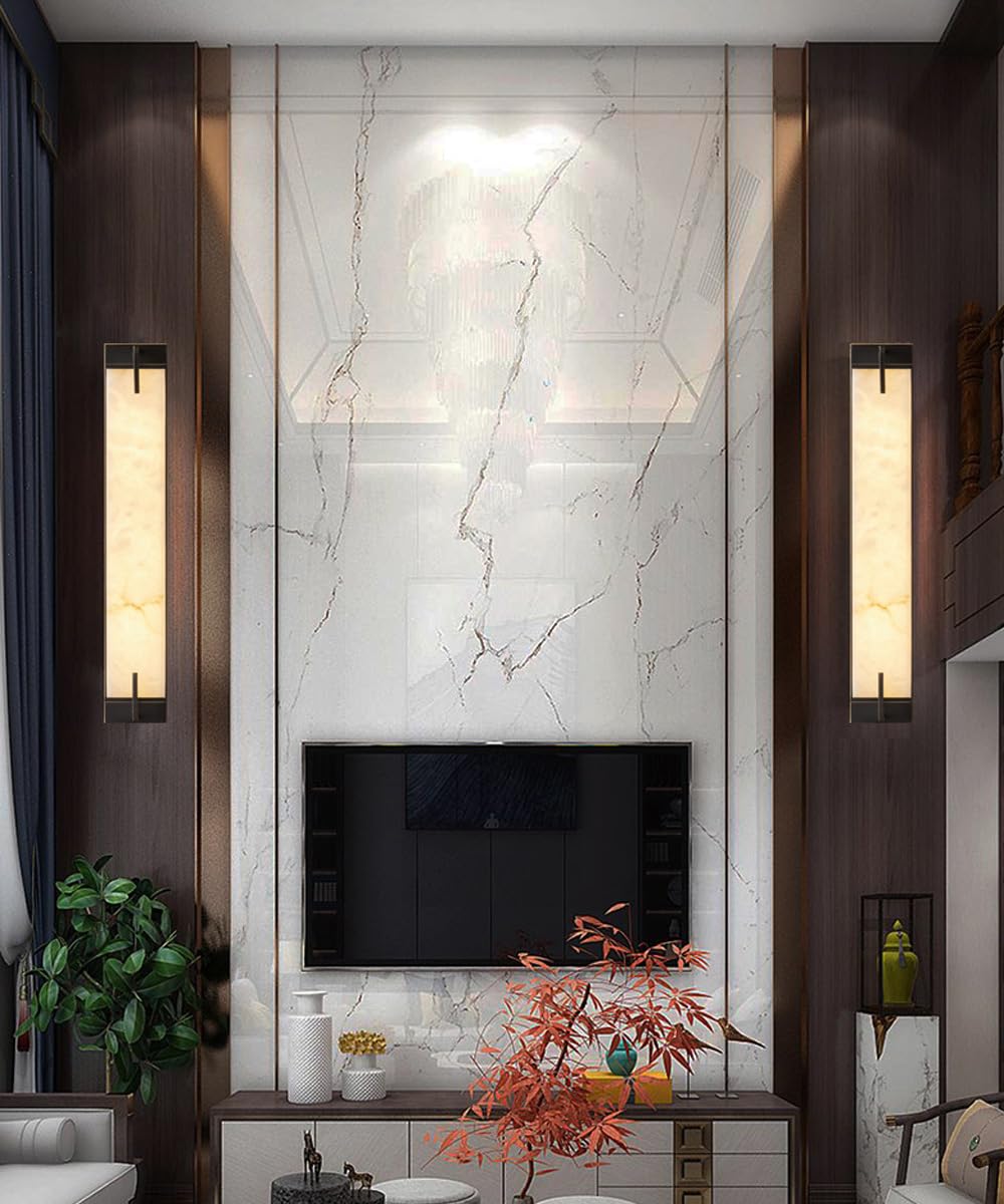 Modern Marble Wall Sconce Natural Alabaster Sconce (Black / 47CM)