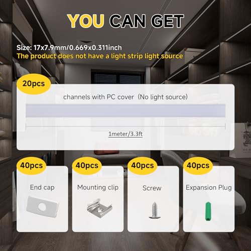 LED Diffuser Channel (Silver Aluminum + White Cover / 3.3FT/20P/#048)