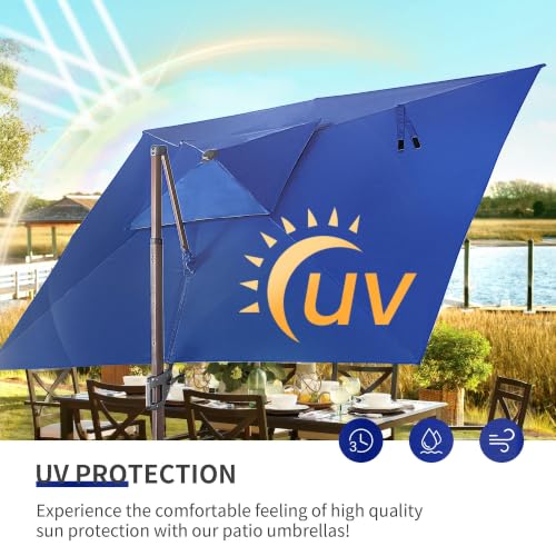 9x12 FT Cantilever Offset Patio Umbrella with Lights (Navy)