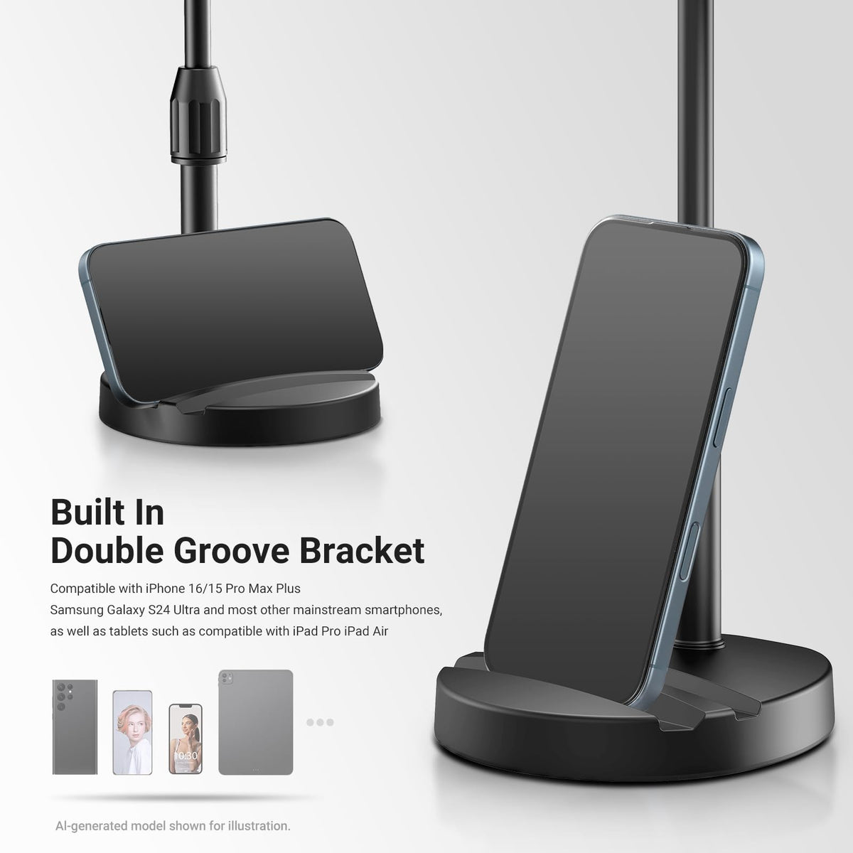 BASICS Black BR60 5" LED Desktop Ring Light with Stand Monitor Clamp