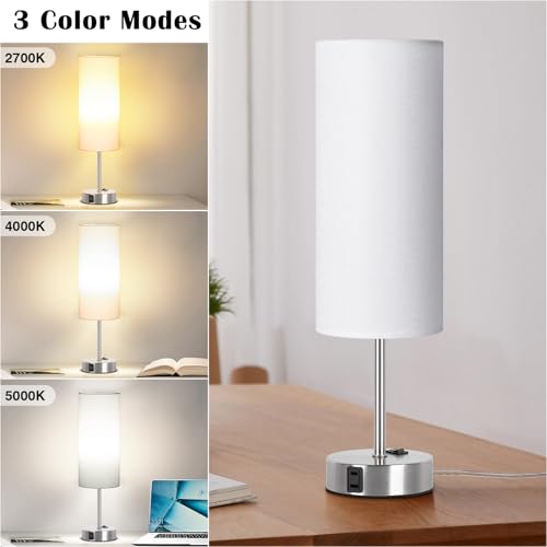 Table Lamp for Bedroom 2 Pack (White Fabric Shade Nickel Base / 18inch)