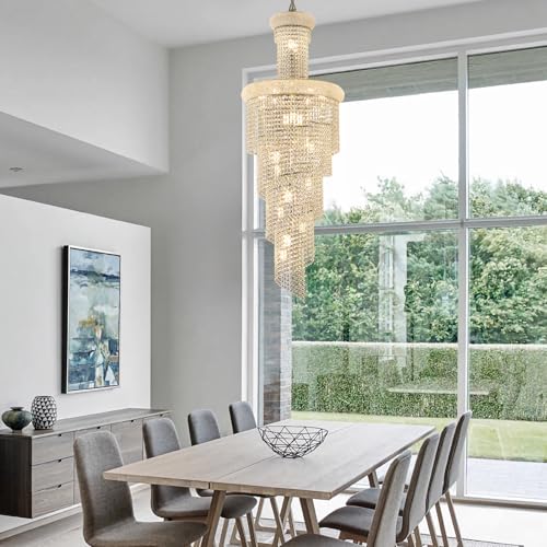 20 Light Spiral Crystal Chandelier Chrome Finish for High Ceiling Foyer Entryway Living Room Staircase 60'' H X 22'' W X 22'' D (Chrome / 60'' H X 22'' W X 22'' D)
