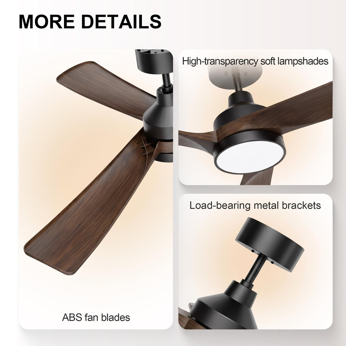 52 Inch Ceiling Fan with Lights (black & walnut / 52 Inch)