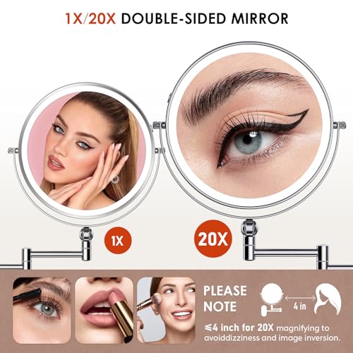 9" Wall Mounted Lighted Makeup Mirror (20x-chrome)