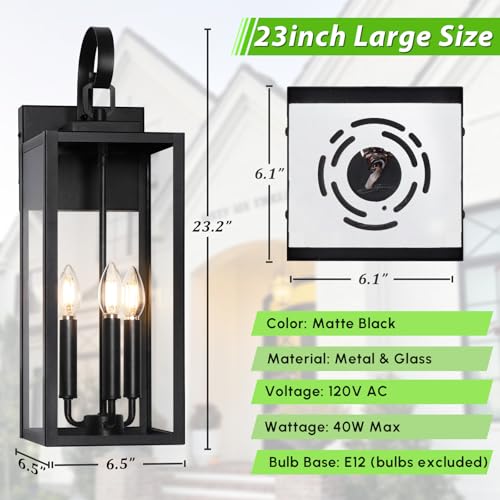 23" Large Outdoor Wall Light (Matte Black / 23.2")