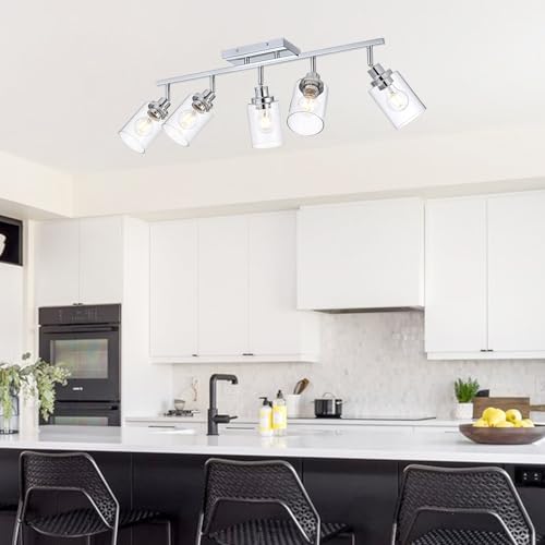 5 Light Track Lighting Kit Ceiling Kitchen Track Lighting Fixtures Chrome Bathroom Vanity Wall Lights with Clear Glass Multi (Chrome / 5-Light)