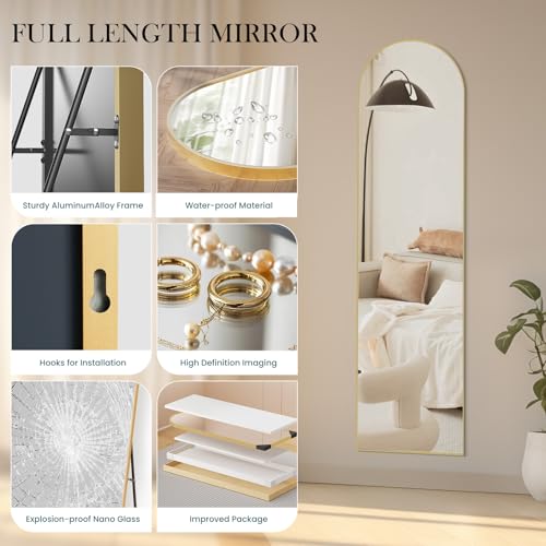 Arched Full Length Floor Mirror (Gold-arched / 59"L x 15.8"W)