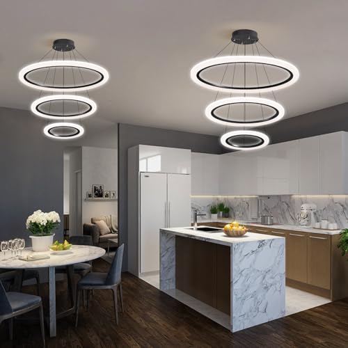Modern LED Chandelier for Living Room Dimmable Adjustable High Ceiling Flush Mount Light Fixture for Dinning Room