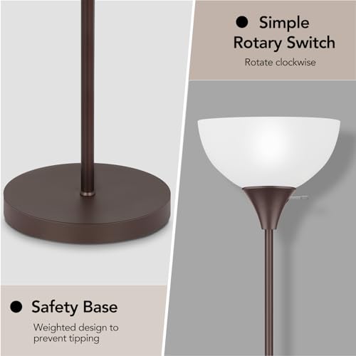 Floor Lamp LED Standing Lamps with White Plastic Shade (Brown)