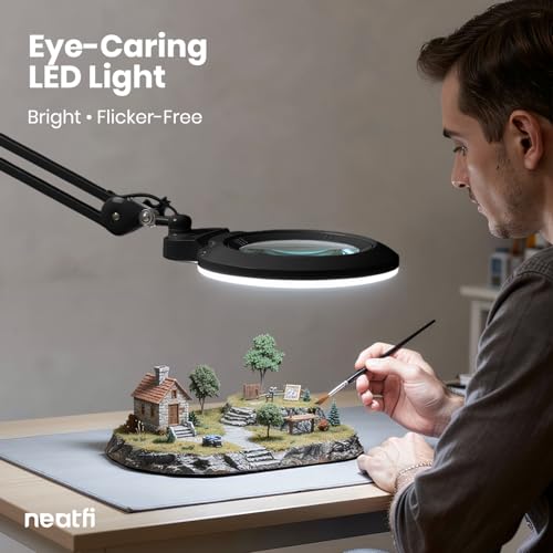 LED Magnifying Lamp (Black / 7-inch Lens, Non-CCT with Clamp)
