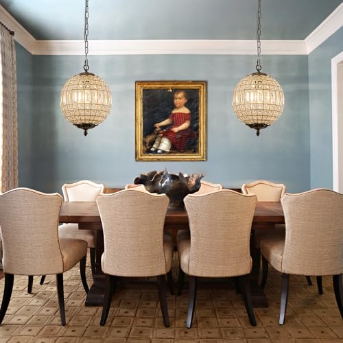 Crystal Globe Chandelier (Antique Brass / 11.8"W X 15.9"H)