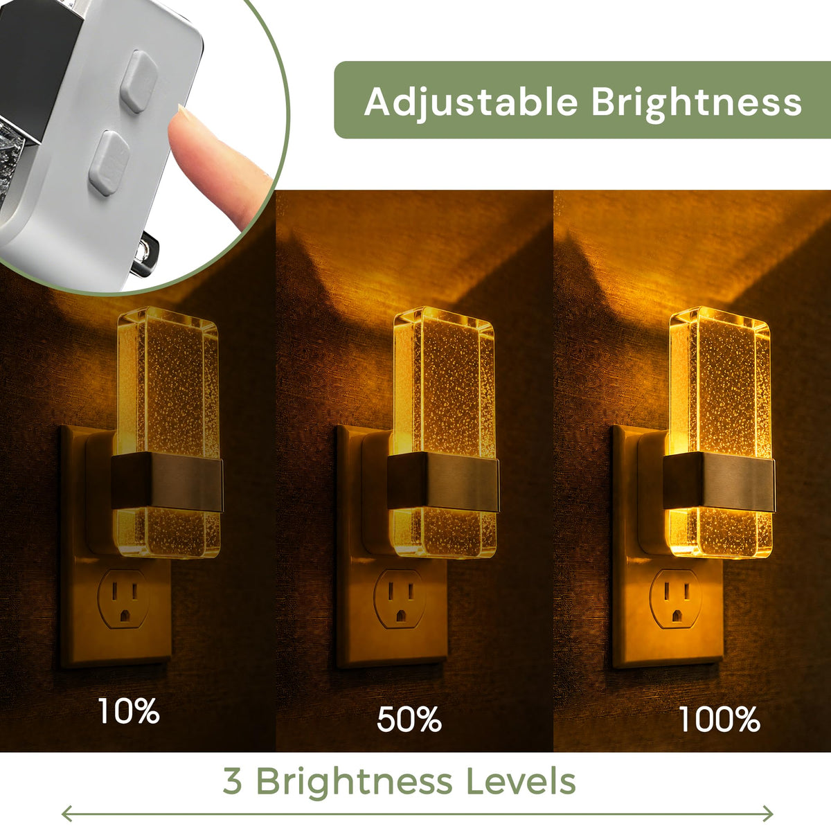 Night Light Night Lights Plug Into Wall 3CCT Adjustable 2 Pack (Silvery White)