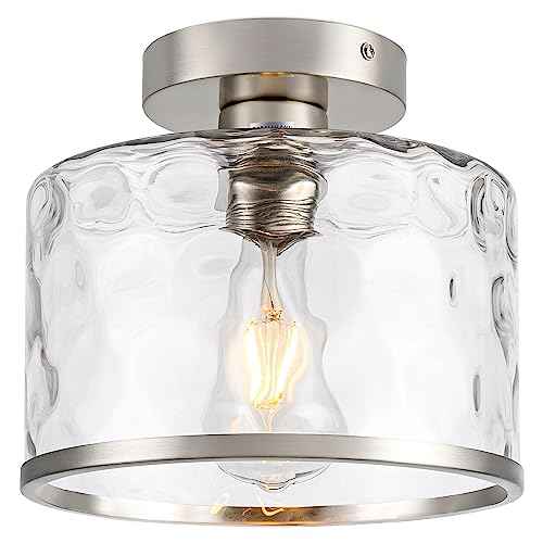Modern Semi Flush Mount Ceiling Light with Industrial Clear Hammered Glass Lampshade (Nicekl Wave)
