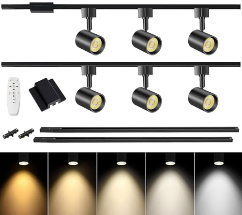 6 Lights Remote Control LED Track Lighting Kit Dimmable (Black)